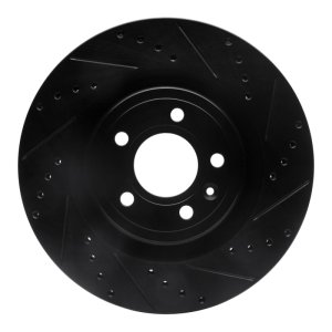 Ford Mustang Brake Rotor (1) - Front Right - R1 Concepts - Drilled & Slotted - Black - `11-`14